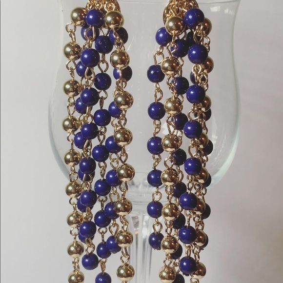 Gold and blue dangling earrings - Picture 1 of 3